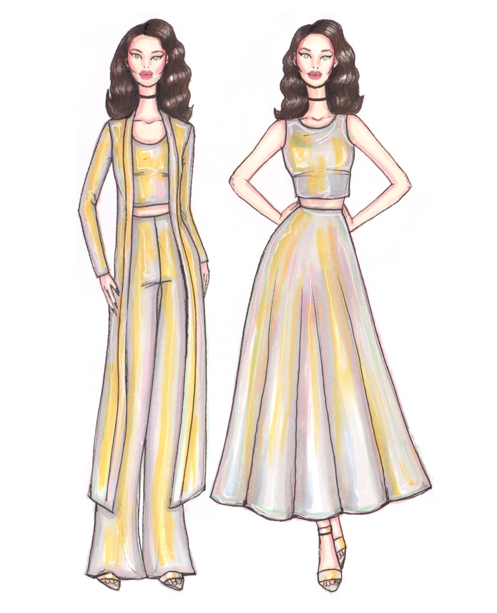 Custom Fashion Illustration - Fashion Dress Sketch on Tonal Paper